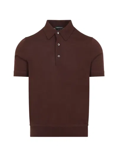 Tom Ford Cashmere Knit Polo T-shirt In Burgundy