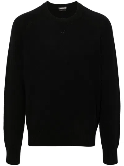 Tom Ford Logo-embroidered Knitted Cashmere Sweater In Black