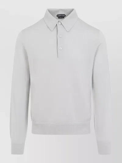 Tom Ford Cashmere Silk Long Sleeve Knit Polo In White