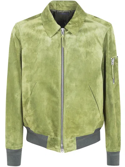 Tom Ford Cashmere Suede Collar Blouson Clothing In Green
