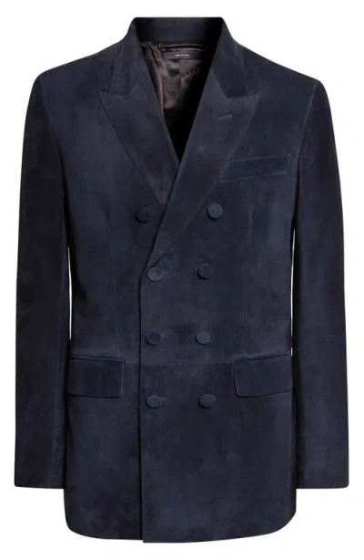 Tom Ford Cashmere Suede Peacoat In Blue