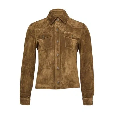 Tom Ford Cashmere Suede Western Shirt In Brown