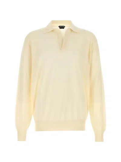 Tom Ford Ivory Full Sleeves Wool Polo In White