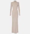 Tom Ford Open-back Cashmere Turtleneck Maxi Dress In Beige