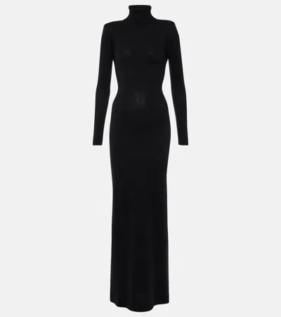 Tom Ford Turtleneck Backless Soft Cashmere Maxi Dress In Black