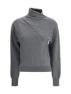 Tom Ford Wrap Collar Cashmere Blend Sweater In Gray