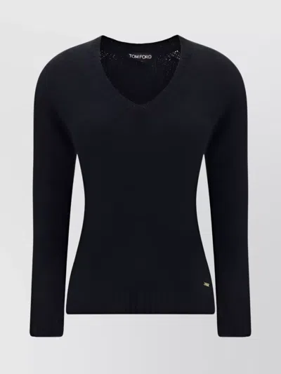 Tom Ford Cashmere V-neck Knitwear Sweater In Blue