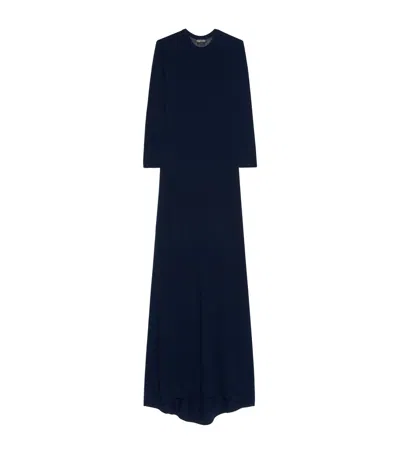 Tom Ford Cashmere-silk-blend Sheer Back Maxi Dress In Blue
