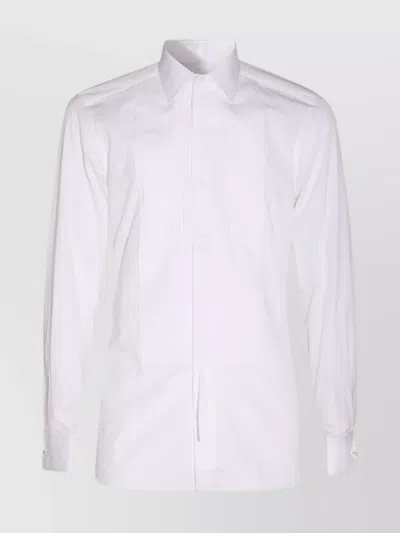 Tom Ford Casual Shirt With Long Sleeves And Pleated Front In White