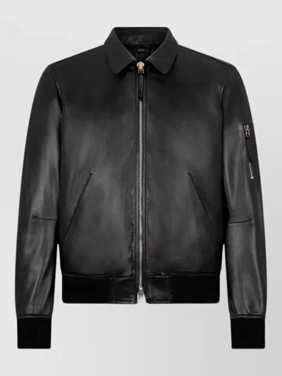 Tom Ford Casual Silk Nylon Blend Jacket Ribbed Cuffs In Black