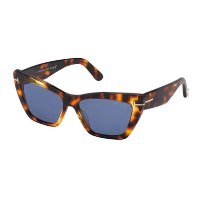 Tom Ford Cat Eye Full Rim, With A Colored Havana Frame And Blue Lens. In Brown