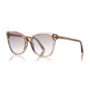 Tom Ford Cat Eye Full Rim, With A Shiny Red Frame And Brown Lens.