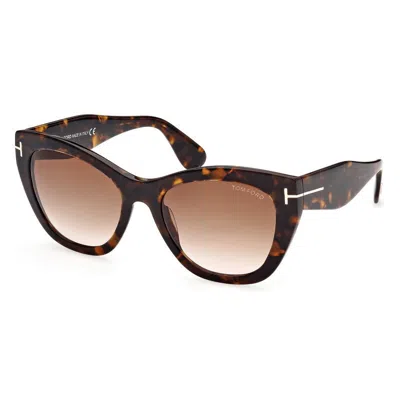 Tom Ford Cat Eye Full Rim, With A Transparent Pink Frame And Gradient Brown With Gold Flash Lens.