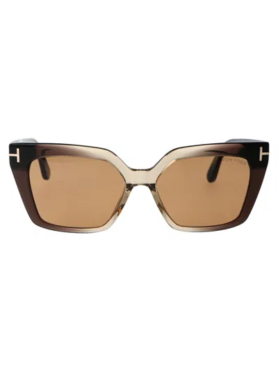 Tom Ford Winona 53mm Gradient Polarized Cat Eye Sunglasses In Shiny Transparent Light Brown