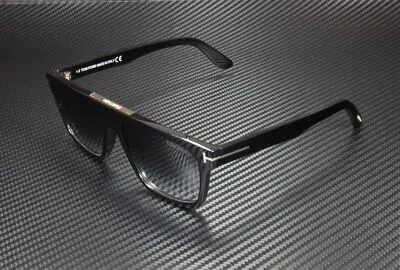 Pre-owned Tom Ford Cecilio-02 Ft0628 01b Shiny Black Gradient Smoke 57 Mm Men's Sunglasses In Gray