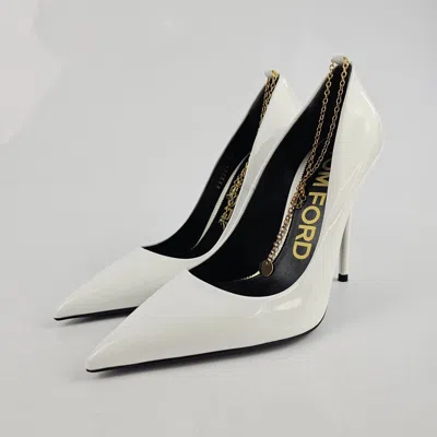 Pre-owned Tom Ford Chain 105mm White Patent Leather Heel Pumps