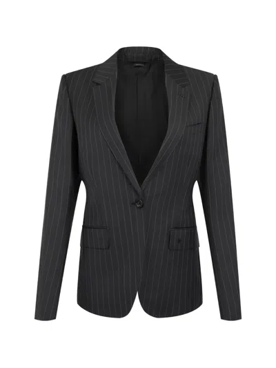 Tom Ford Chalk-stripe Single-breasted Jacket In Black