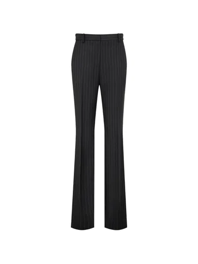 Tom Ford Chalk-stripe Wool-mohair Tailored Straight Boyfriend Pants In Black