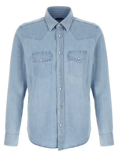 Tom Ford Chambray Denim Western Shirt In Blue