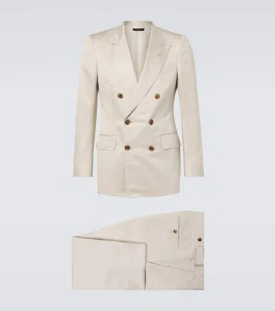 Tom Ford Dyllan Double-breasted Silk And Linen-blend Twill Suit Jacket In Neutrals