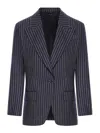 Tom Ford Single Breasted Wool Flannel Jacket With Stripes In Blue