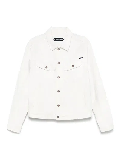 Tom Ford Classic Cropped Denim Jacket In White