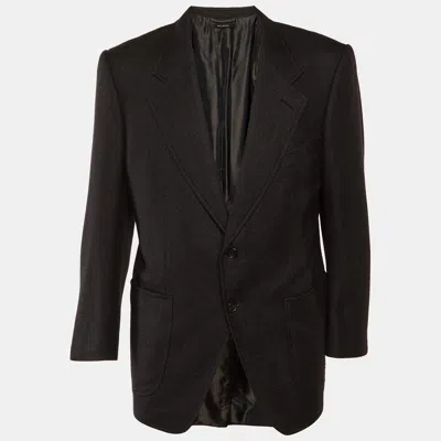 Pre-owned Tom Ford Charcoal Grey Silk & Cashmere Button Front Blazer Xl In Gray