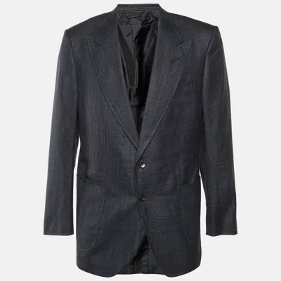 Pre-owned Tom Ford Charcoal Grey Wool & Linen Blazer L In Gray