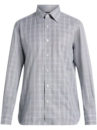 Tom Ford Check-print Cotton Shirt In 灰色