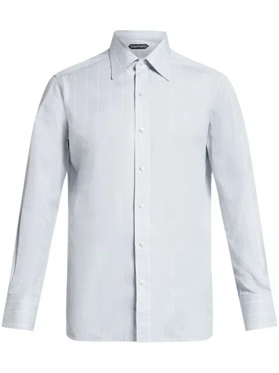 Tom Ford Check-print Cotton Shirt In Grey