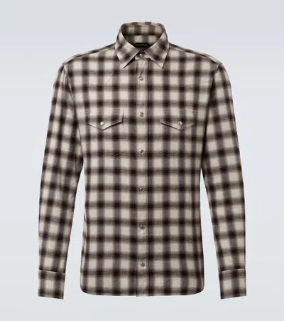Tom Ford Checked Cotton-blend Shirt In Brown