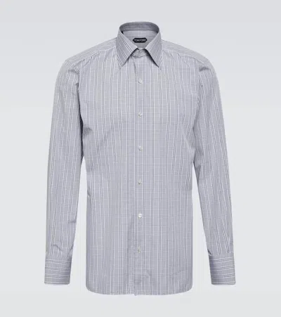 Tom Ford Checked Cotton Poplin Shirt In Grey