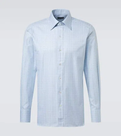 Tom Ford Checked Cotton Shirt In Blue