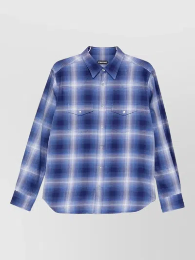 Tom Ford Checked Cotton Shirt Button Down Collar In Multi