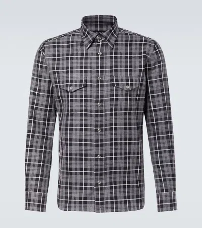 Tom Ford Checked Cotton Twill Western Shirt In Black