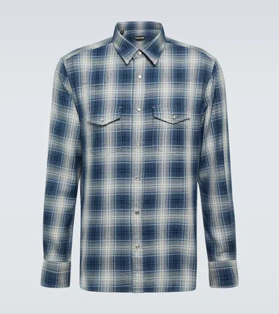 Tom Ford Checked Cotton Western Shirt In Blue