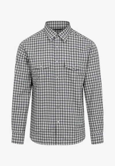 Tom Ford Checked Long-sleeved Shirt In Black