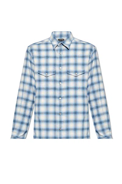 Tom Ford Checked Shirt In Blue