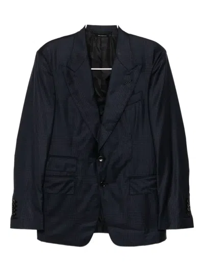 Tom Ford Checked Single-breasted Suit In Blue
