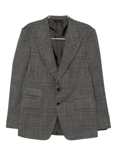 Tom Ford Checked Single-breasted Suit In Grey