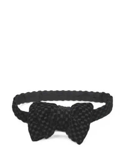 Pre-owned Tom Ford Checkered Velvet Bow Tie In Black
