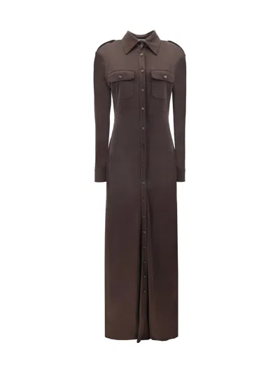 Tom Ford Shimmery Jersey Long Dress In Deep Brown