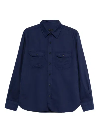 Tom Ford Cotton And Linen-blend Shirt In Blue