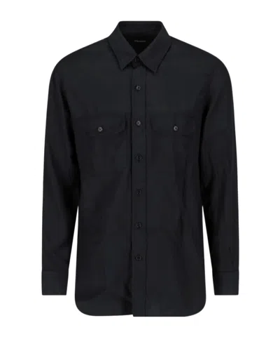 Tom Ford Silk Shirt With Button-down Collar And Chest Pockets In Black