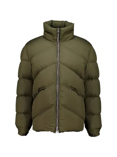 Tom Ford Chevron High Collar Nylon Silk Padded Coat In Green