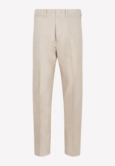 Tom Ford Compact Cotton Chino Pants In Beige