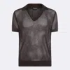 Tom Ford Mens Chocolate Open-collar Mesh Cotton And Silk-blend Polo Top In Brown