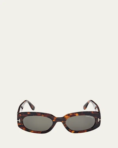 Tom Ford Cielle Oval Acetate Sunglasses In Brown