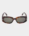 Tom Ford Cielle Oval Acetate Sunglasses In Dark Havana Eco/t Logo