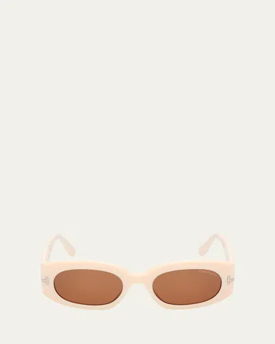 Tom Ford Cielle Oval Acetate Sunglasses In Beige